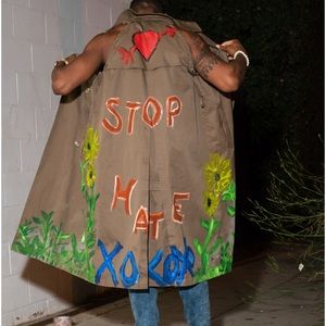 Custom trench coat hand painted really cool sleeveless vintage customized coat.